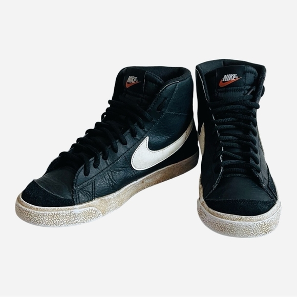 Nike Blazer Mid 77 Black Leather High Top Sneakers Mens 5.5 Lace Up Trainers - Picture 4 of 8